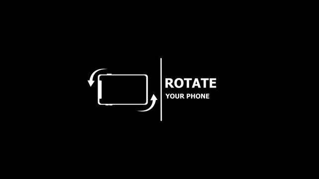 Rotate phone screen animation guide device orientation change. Rotate device icon switch from horizontal to vertical view. Rotate phone instruction proper mobile video view. Phone rotation.