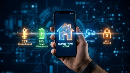 Fototapeta premium Smart home security and automation control on smartphone