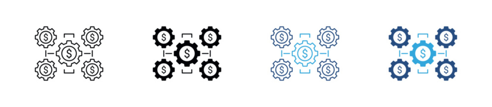 Process Operating Icon Set. Financial Management, Workflow Control and Business Operation Symbols. Vector Illustration.