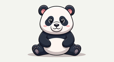 Cute cartoon panda sitting down on a white background. © ErianJendra
