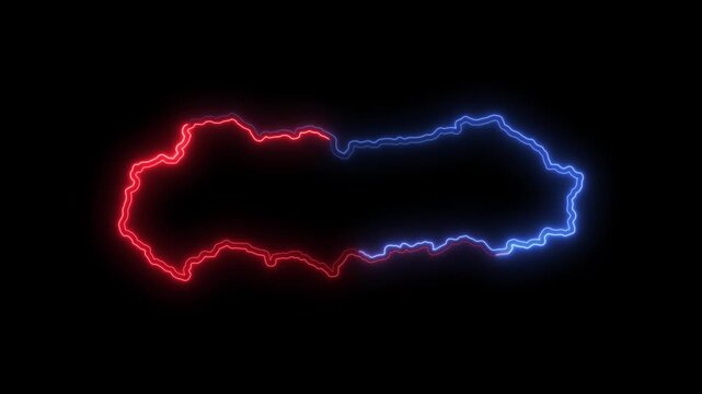 Neon map of Czech Republic with red and blue glowing lines on black background