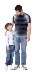Fototapeta premium Portrait of happy father and his son isolated on white