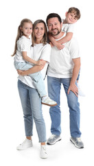 Fototapeta premium Portrait of happy family on white background
