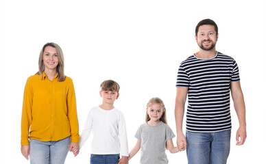 Fototapeta premium Portrait of happy family on white background