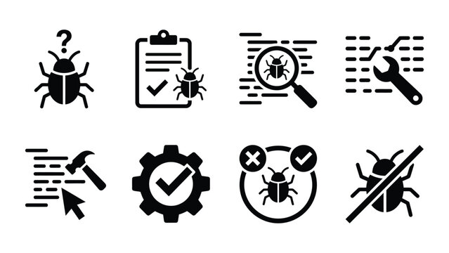 Software Bug Fixing and Debugging Icons Set