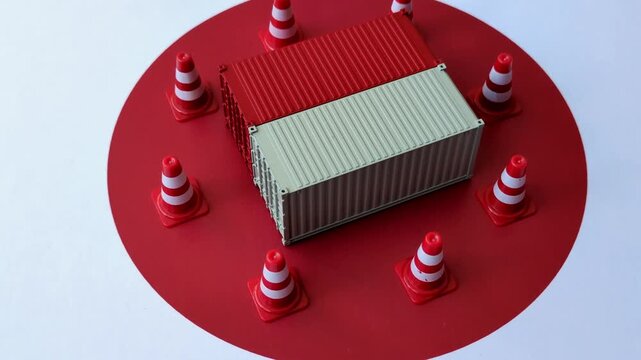 The cargo container ban on the japanese flag as a conceptual backdrop for the export and logistics of goods. The cargo container embargo on the japanese flag as a backdrop for your design
