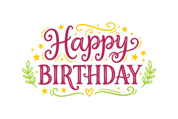Fototapeta premium Colorful Happy Birthday Hand Lettering Calligraphy Design.