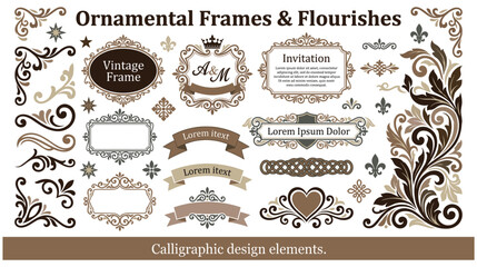 Ornamental frames and flourishes calligraphic design elements. © GW