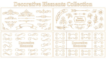Decorative elements collection with golden swirl icons. © GW