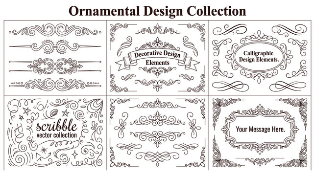 Black ornamental design collection with various labels.