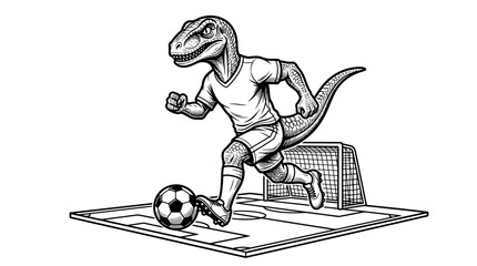 Dinosaur playing soccer with ball. © jaya