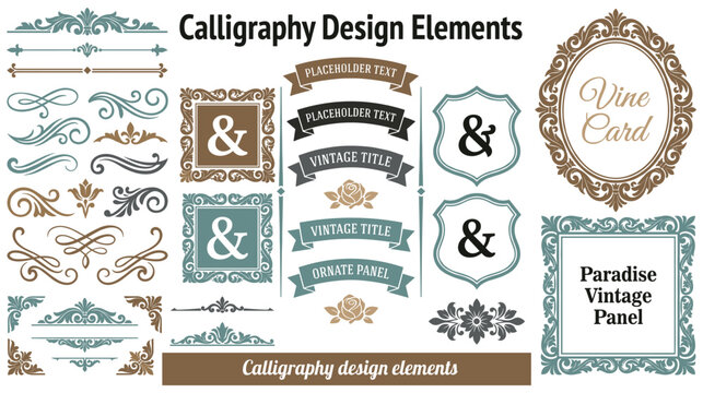 Calligraphy design elements and frames for elegant decoration.