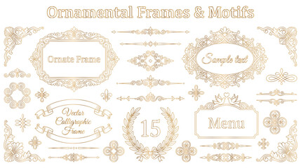 Ornate golden frames and calligraphic motifs collection. © GW