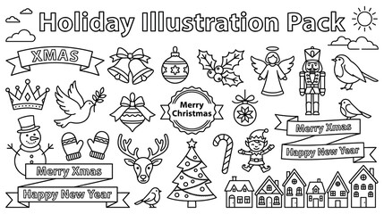 Naklejka premium Holiday illustration pack christmas festive winter celebration elements.
