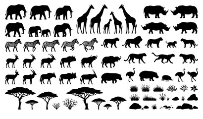 African Animal Silhouette Vector Bundle with Safari Wildlife and Savanna Elements © MdArif