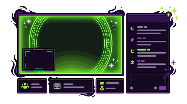 Neon lit computer screen glows in dark room with purple decor