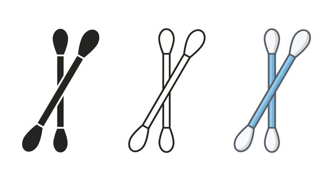 Crossed cotton swabs vector illustration in black outline and color