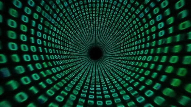 Digital Tunnel of Binary Code - Futuristic Data Flow Motion Background