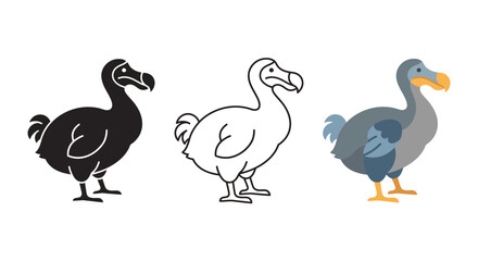 Dodo Bird Illustrations Silhouette Outline And Colored Vector Designs © Reajul