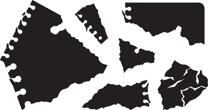 Silhouette of jigsaw puzzle pieces in black on white background, puzzle silhouette style, isolated shapes for design, creative fragmented pattern