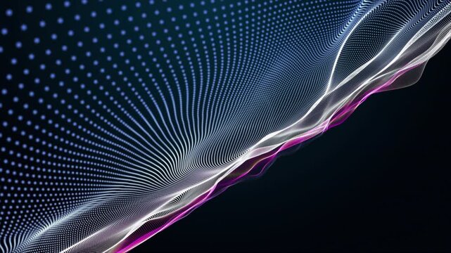 Futuristic video animation with particle wave object in slow motion, 4096x2304 loop 4K