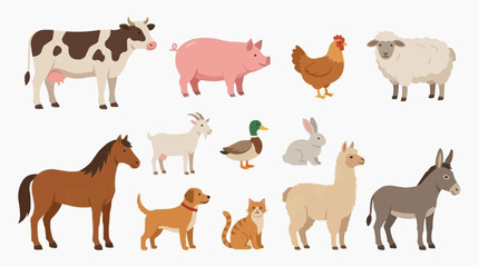 Obraz premium A collection of farm animal illustration for the concept of livestock and agriculture.