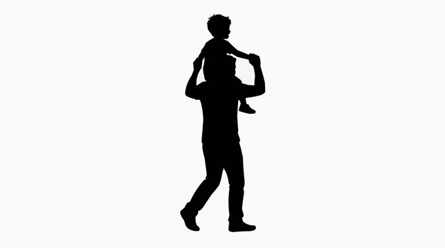 Silhouette of a father carrying his son on his shoulders for the concept of family and childhood.