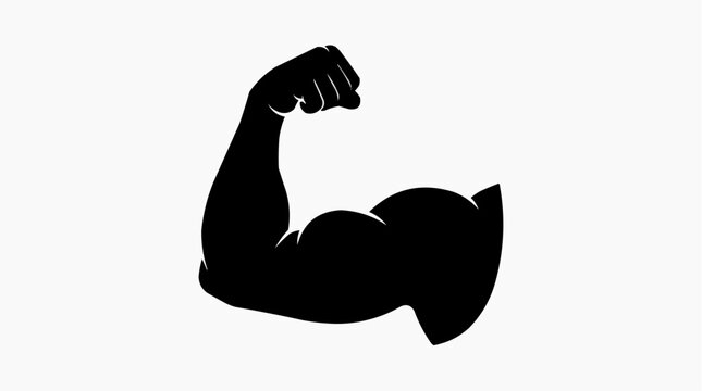 Flexed bicep silhouette representing strength and power for a concept of physical fitness.