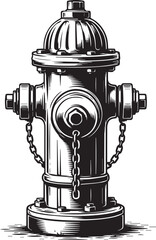Fototapeta premium Black and white illustration of a fire hydrant isolated on white background