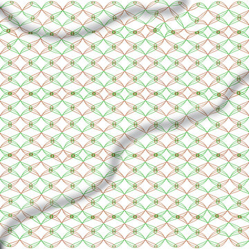 Textura t&ecirc;xtil com padr&atilde;o geom&eacute;trico linear em verde e marrom sobre fundo claro. O efeito de tecido ondulado cria profundidade e movimento, ideal para estampas e aplica&ccedil;&otilde;es decorativas.