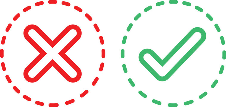 Red cross and green check mark icons inside dashed circles for evaluation and validation