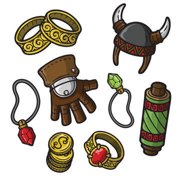 Colorful Hand-Drawn RPG Adventure Doodles &ndash; Treasure Items Pack