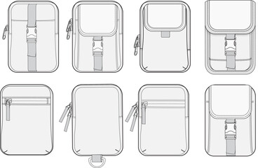 Utility crossbody pouch bag CAD template multiple views © 212069668