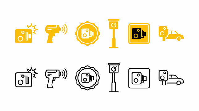 Speed Camera Radar Enforcement Icon Set Flat Vector Road Traffic Police Symbol Badge Signage App UI Website EPS SVG