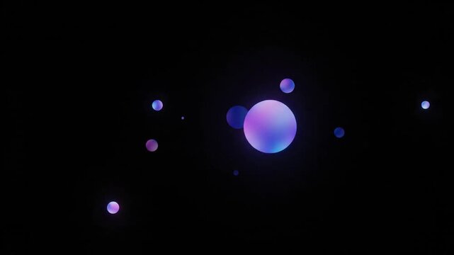 Abstract Glowing Spheres Floating in Dark Space, Blue and Pink.