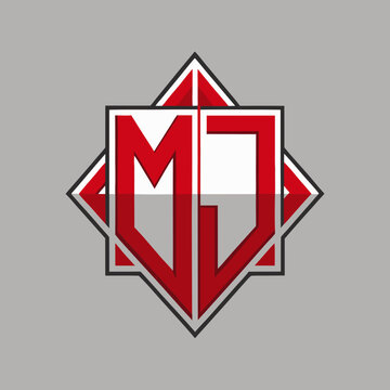 Mj letter monogram logo in a stylish red geometric frame with reflective effect monogram geometric