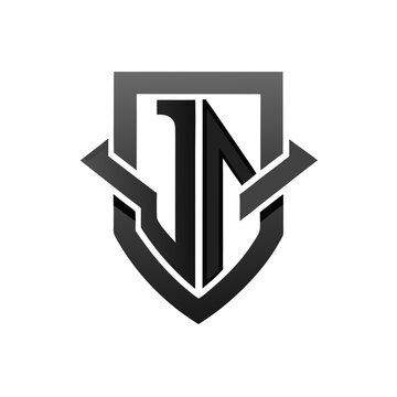 Shield crest letter jn monogram logo design with monogram branding typography abstract identity