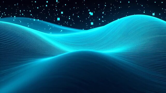Abstract blue wave pattern with glowing dots
