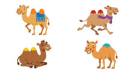 Fototapeta premium Four Camels In Flat Vector Illustration With White Background