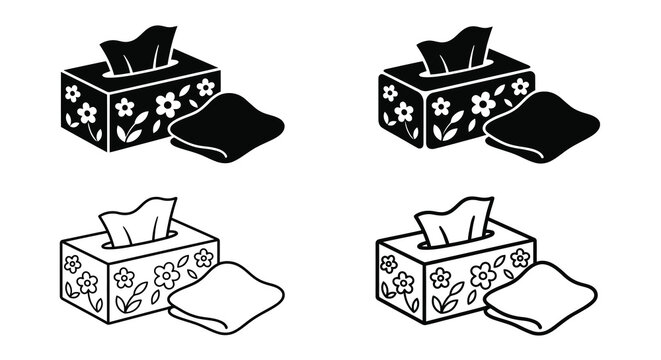 Tissue Box With Floral Ornament Black And White Vector Illustration