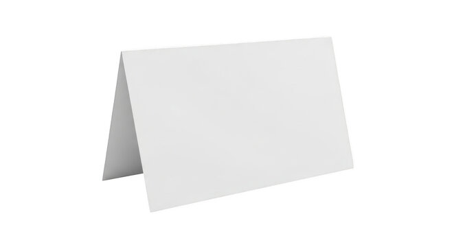 Blank folded paper card standing on a flat surface isolated on transparent background