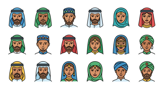 Vibrant Collection of 88 Expressive Character Heads Celebrating Arabian Heritage and Cultural Diversity in Stunning Artistic Designs