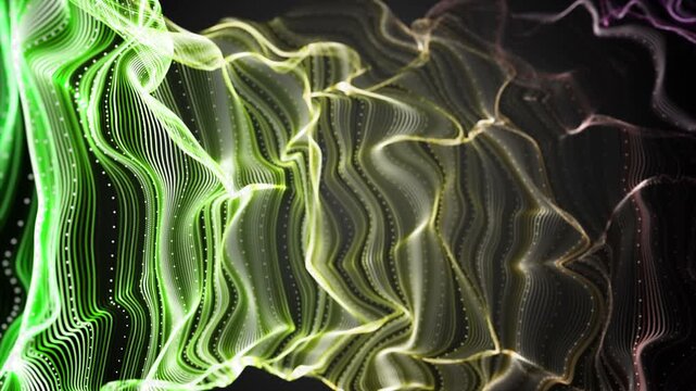 Fantastic video animation with color changing particle wave object in slow motion, 4096x2304 loop 4K