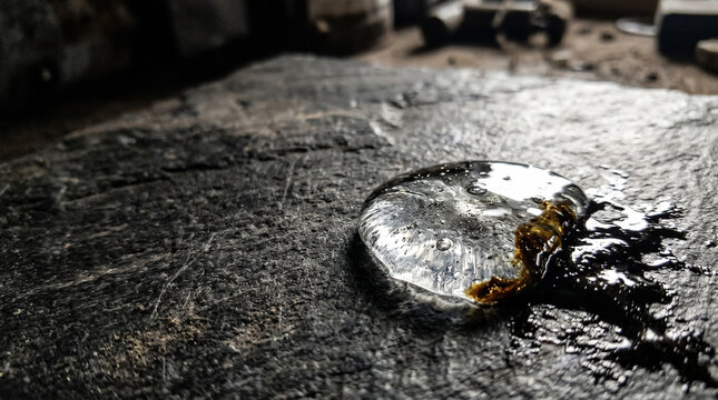 Translucent liquid repelling dark oil for data privacy filter security concept.