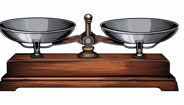 vintage wooden scale with metal bowls