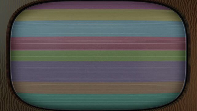 Displaying round TV cycling color bars flashing white returning line on signal closeup for test