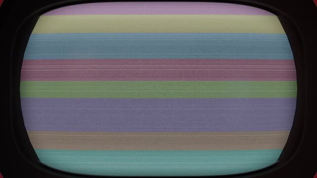 Starting with upper band, CRT screen filling stripes in closeup, flashing white, collapsing to line