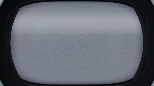 Showing CRT monitor cycling through bright band, gray static, white flash in dim room with bezel