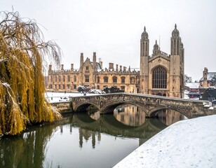 Fototapeta premium Cambridge River Snow Scene.