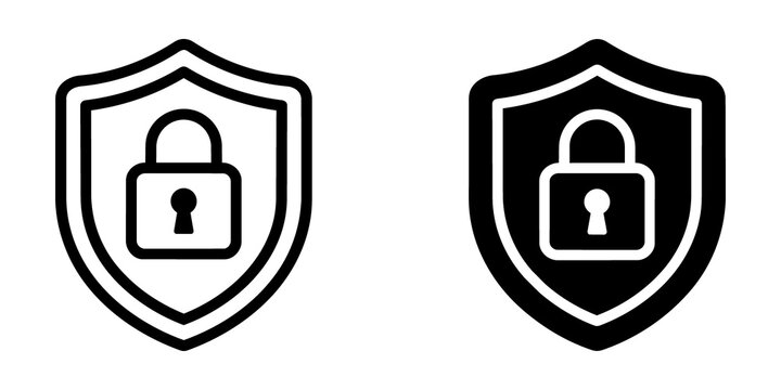 Shield icon with padlock symbol, security and protection vector sign isolated on transparent background